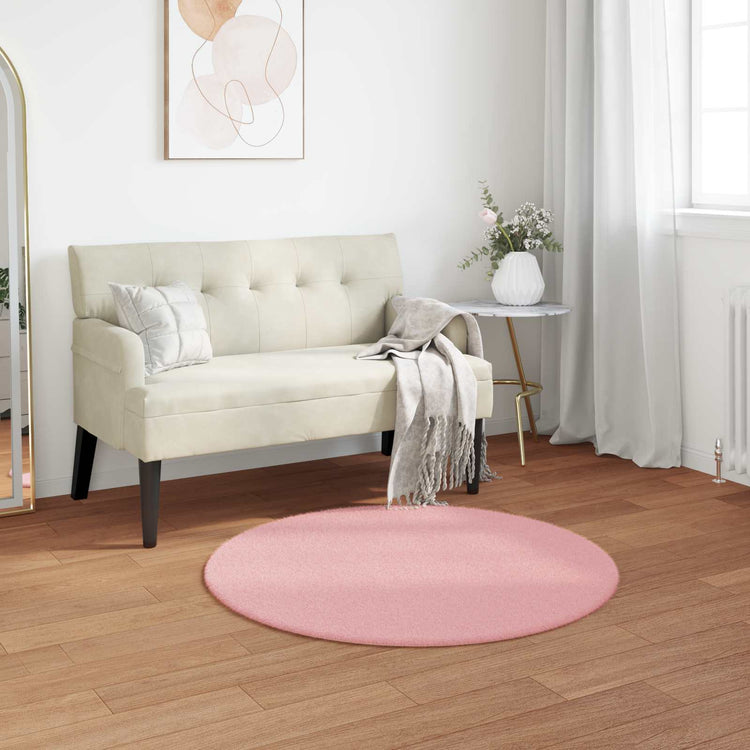 Vidaxl tapis en fausse fourrure de lapin rose huile ø 80 cm polyester