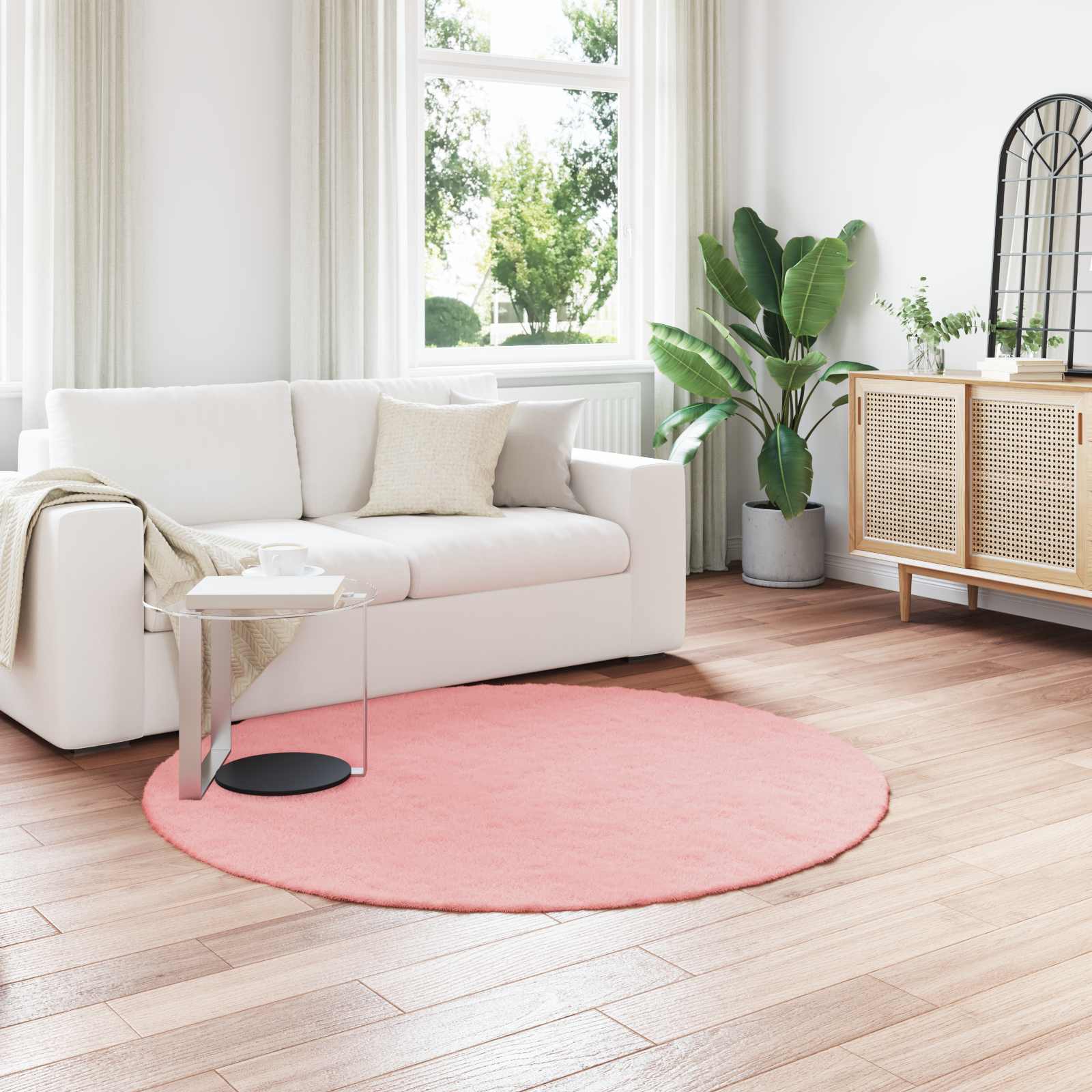 Vidaxxl tapis en fausse fourrure de lapin rose huile ø 200 cm polyester