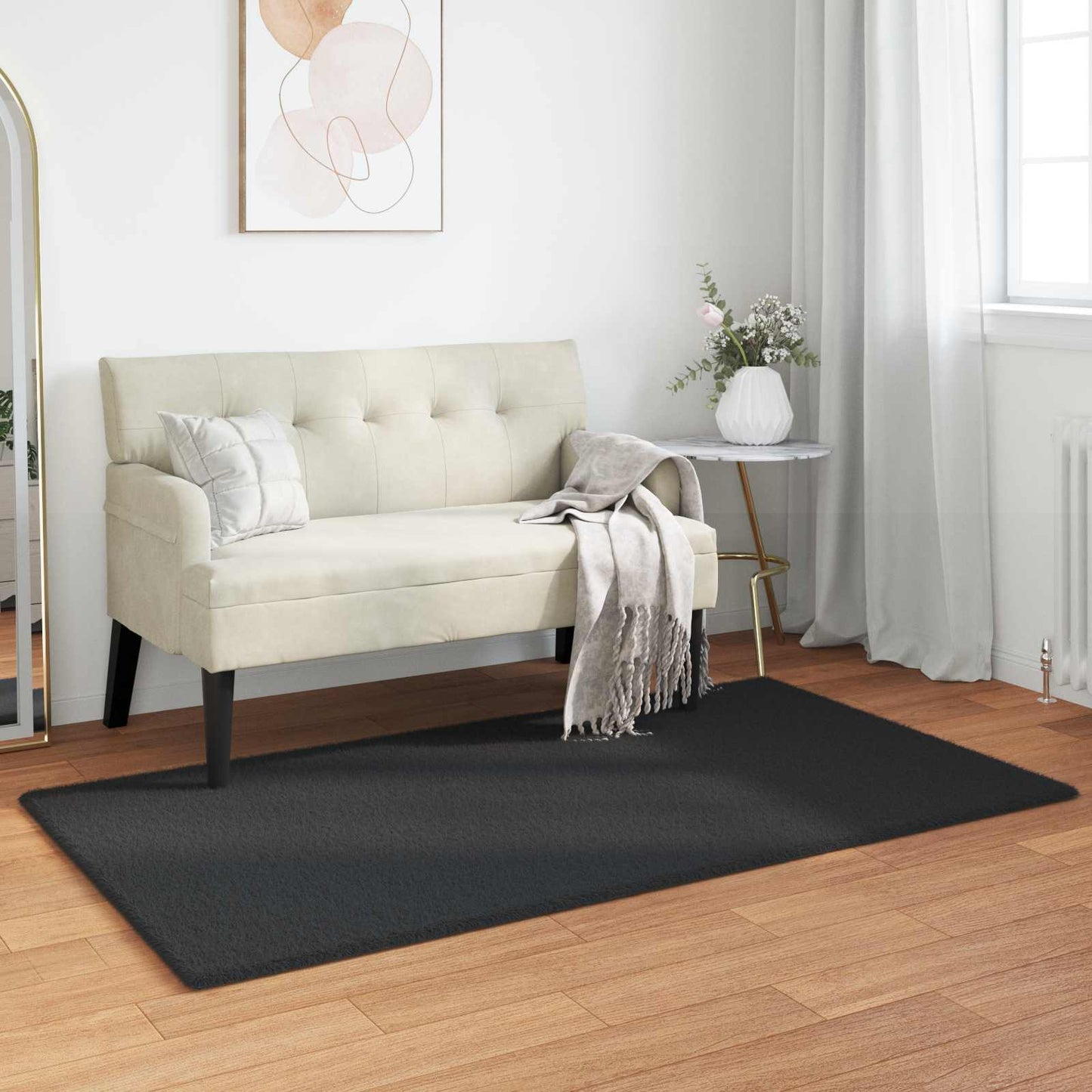 VidaXL tapis en fausse fourrure de lapin huile noir 60 x 110 cm polyester