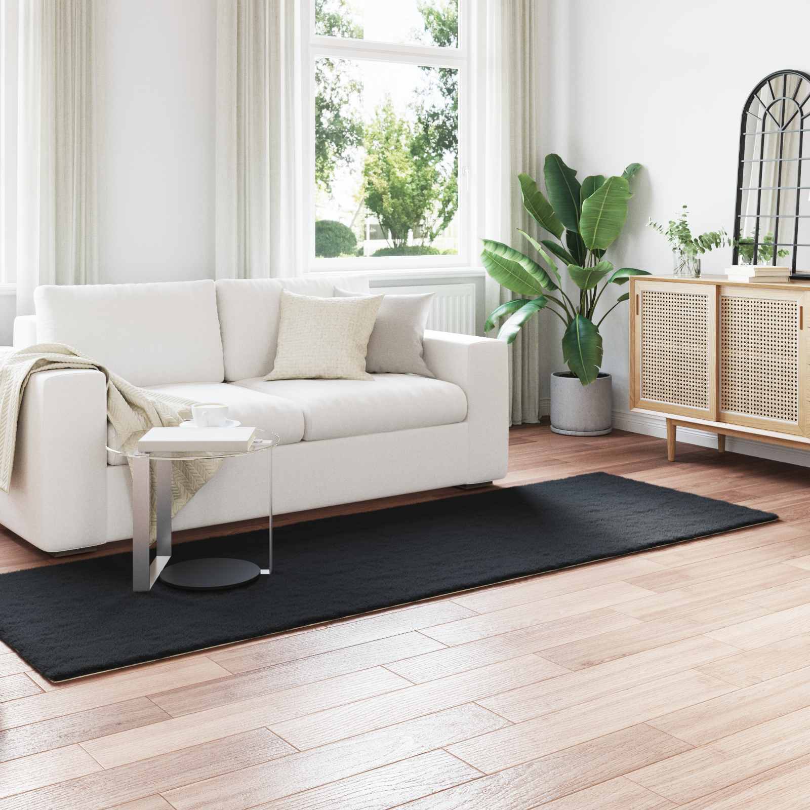 VidaXL tapis en fausse fourrure de lapin huile noir 80 x 250 cm polyester