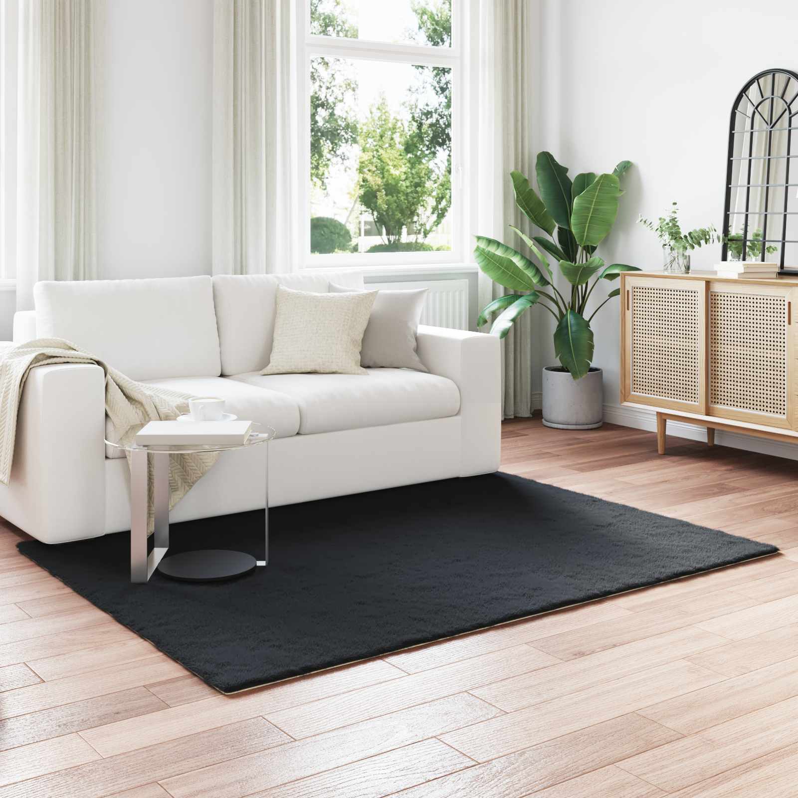 VidaXL tapis en fausse fourrure de lapin Olite noir 160 x 230 cm polyester