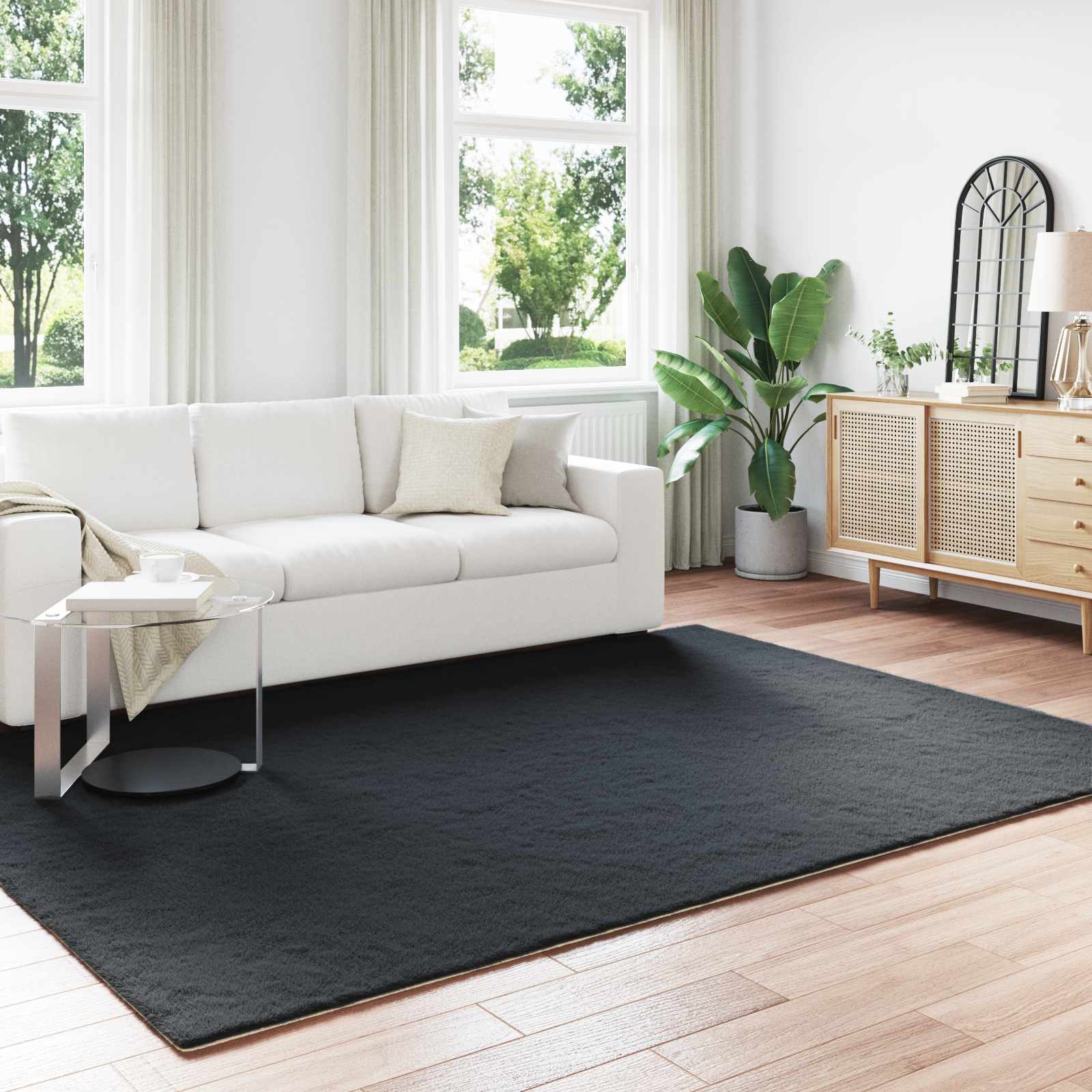 VidaXL tapis en fausse fourrure de lapin huile noir 200 x 280 cm polyester