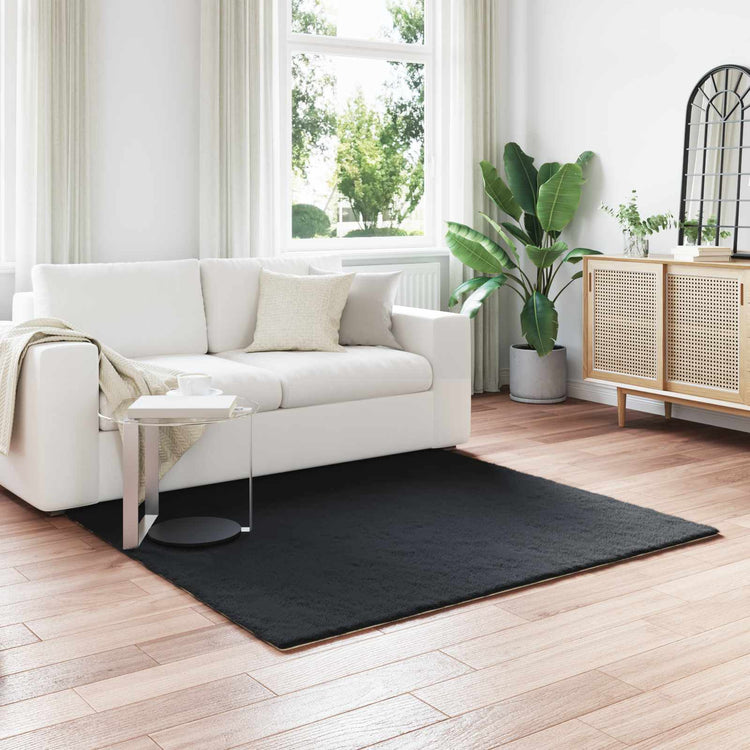 VidaXL tapis en fausse fourrure de lapin huile noir 120 x 120 cm polyester