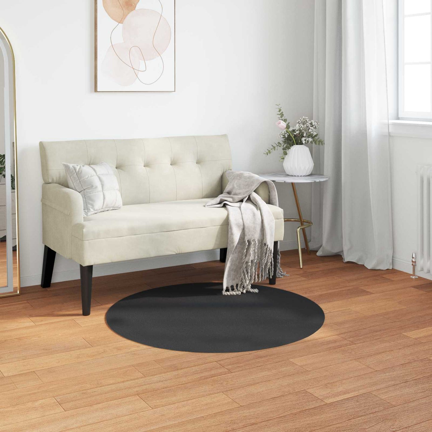 Vidaxl tapis en fausse fourrure de lapin huile noir ø 120 cm polyester