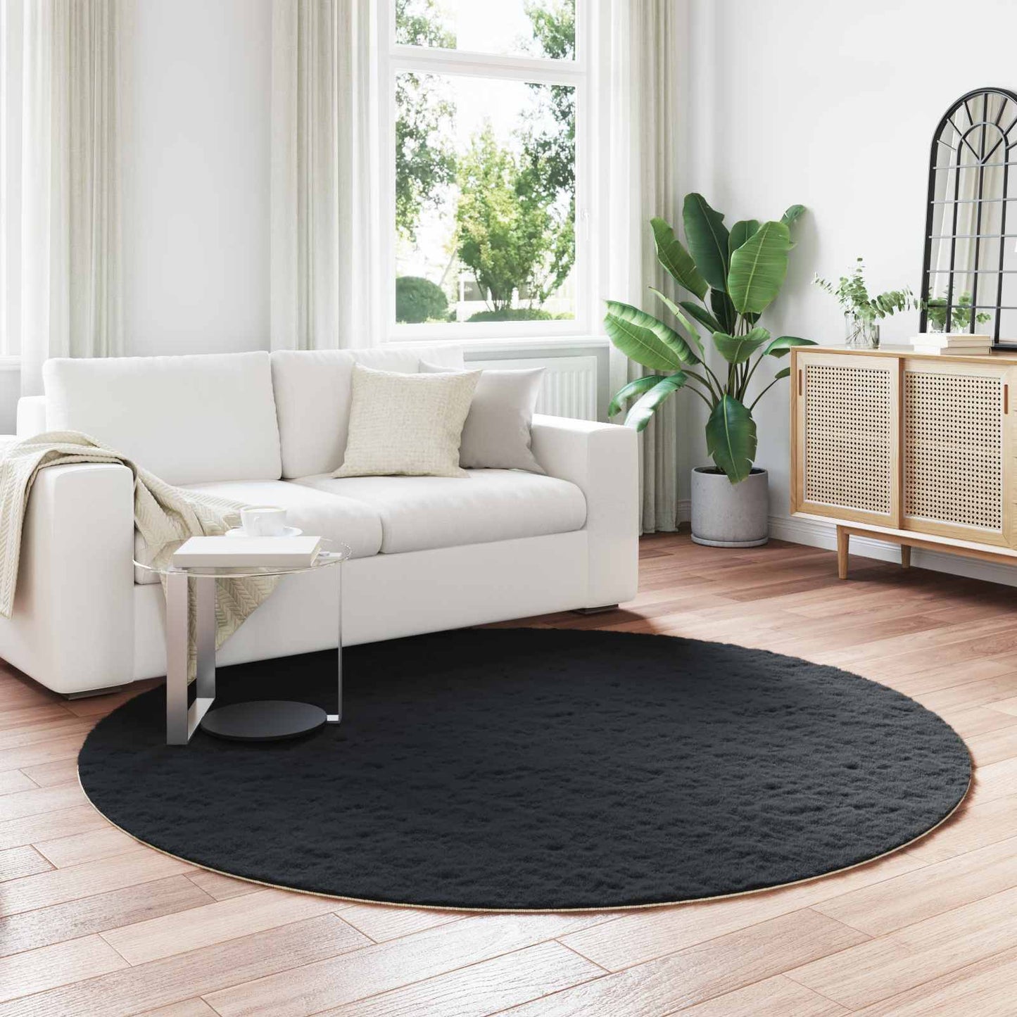 VidaXL tapis en fausse fourrure de lapin huile noir ø 200 cm polyester