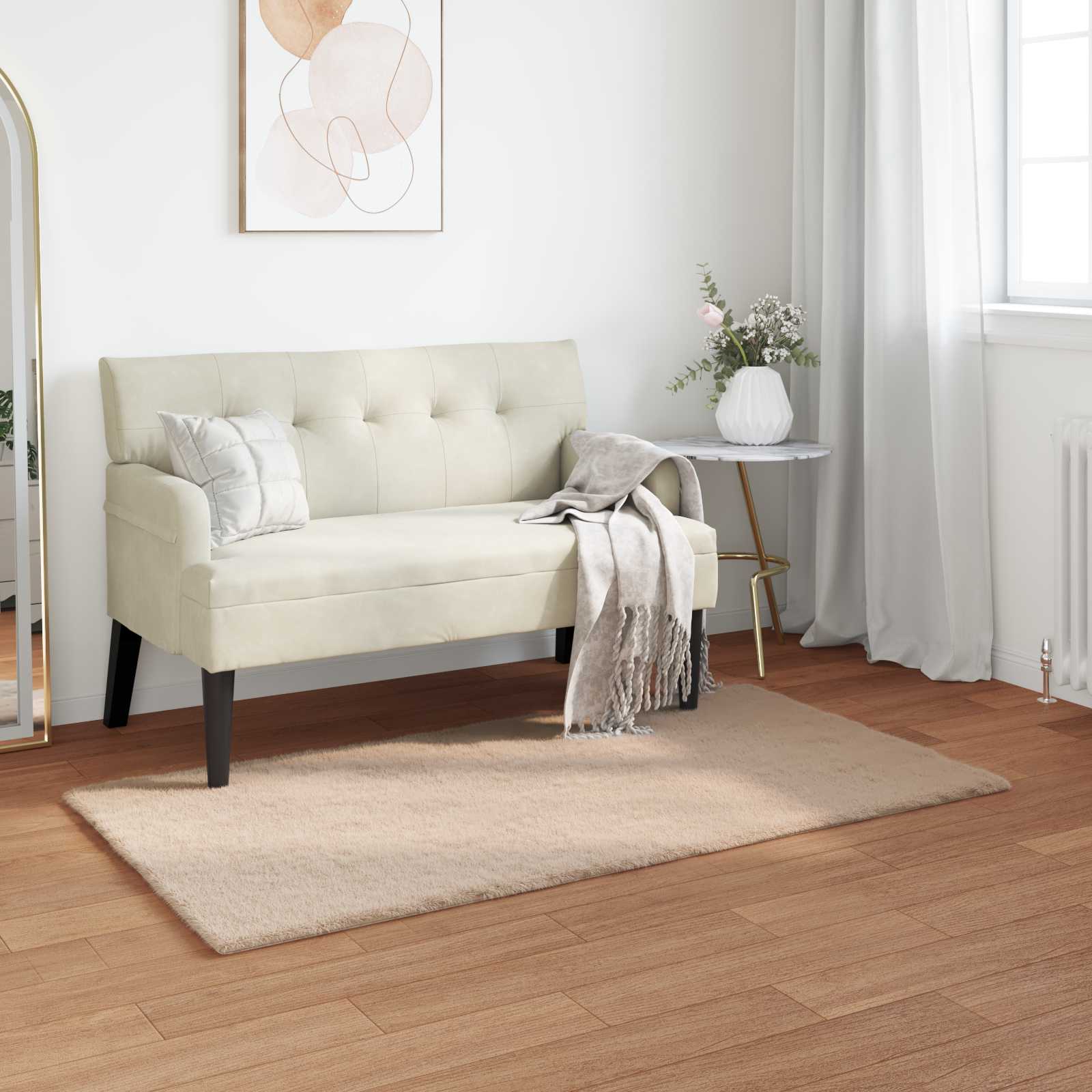 VidaXL tapis en fausse fourrure de lapin taupe huileux 80 x 150 cm polyester
