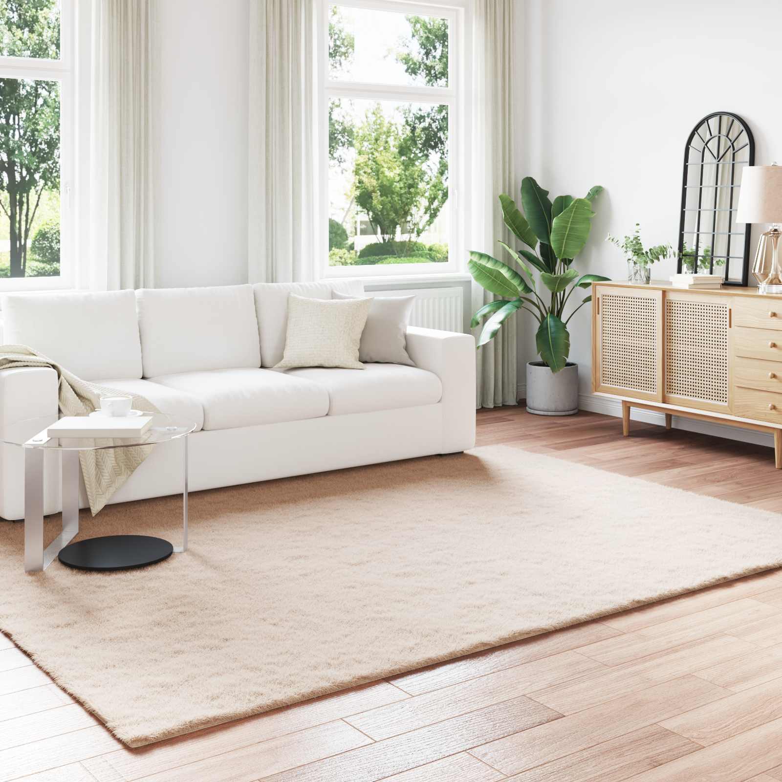 VidaXL tapis en fausse fourrure de lapin taupe huileux 200 x 280 cm polyester