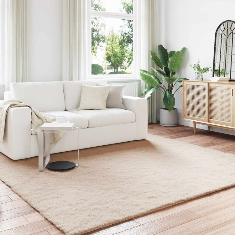 VidaXL tapis en fausse fourrure de lapin taupe huileux 200 x 200 cm polyester