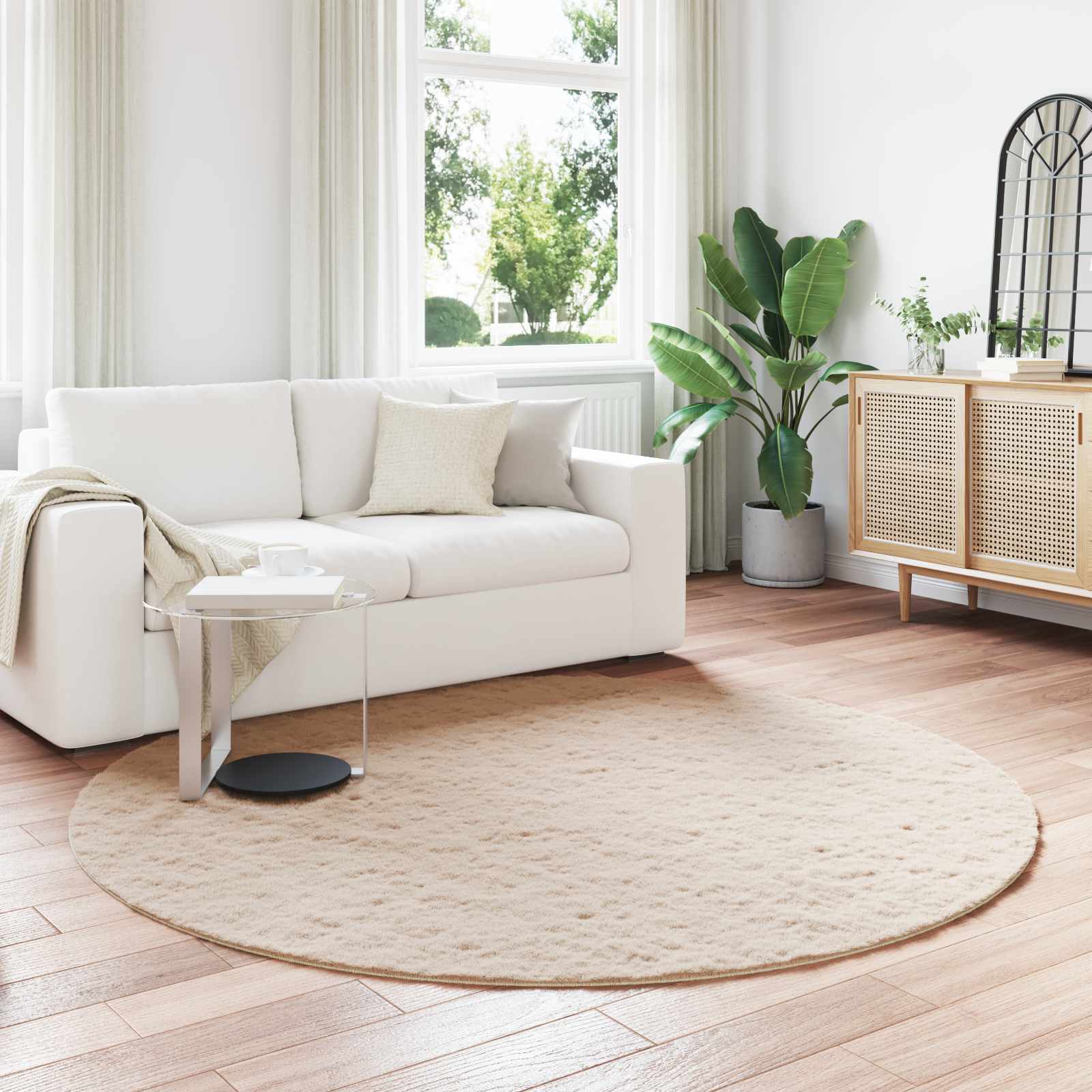 VidaXL tapis en fausse fourrure de lapin huile taupe ø 160 cm polyester