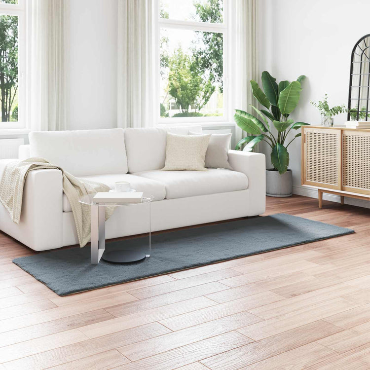 VidaXL tapis en fausse fourrure de lapin huile anthracite 80 x 250 cm polyester