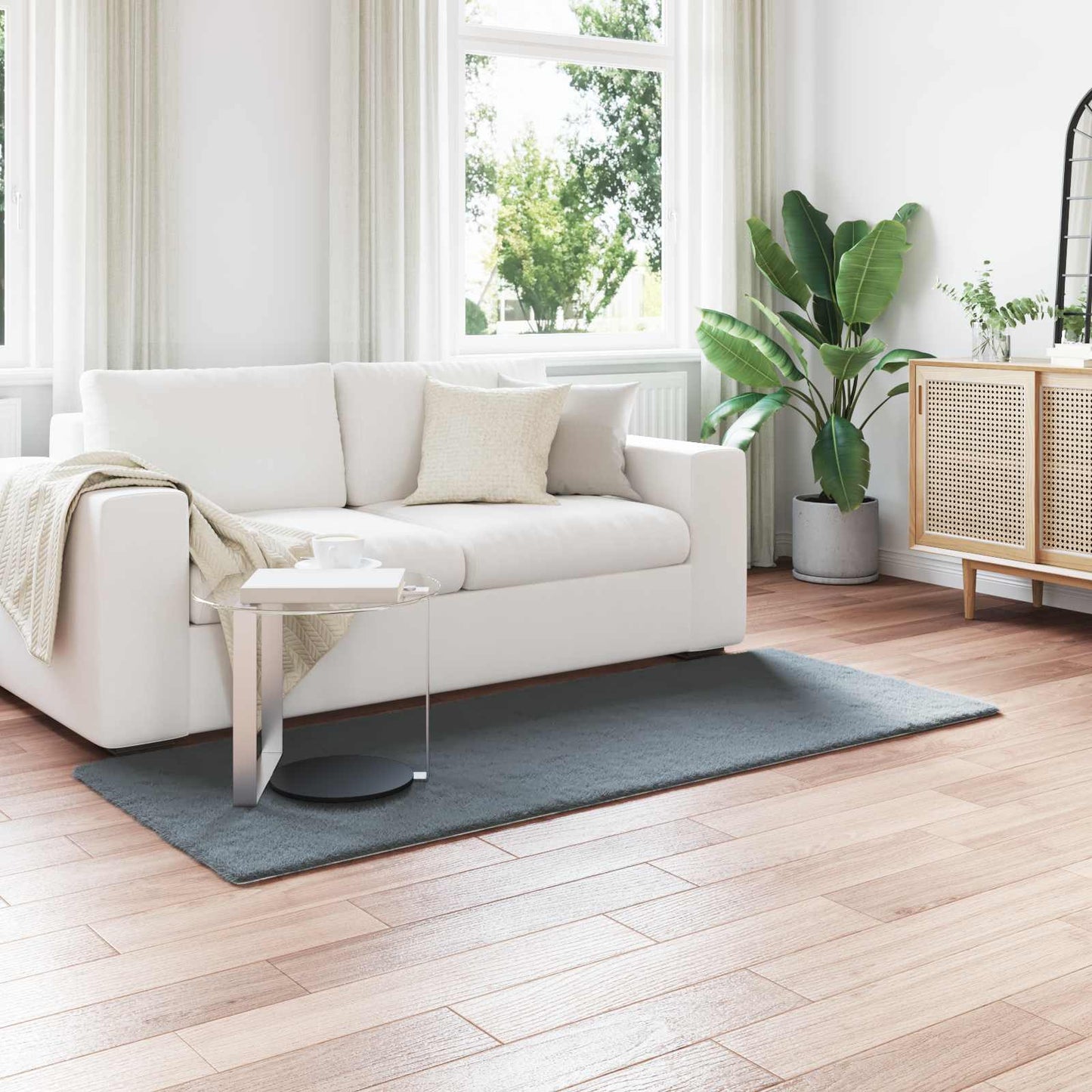 Vidaxl tapis en fausse fourrure de lapin huile anthracite 100 x 200 cm polyester