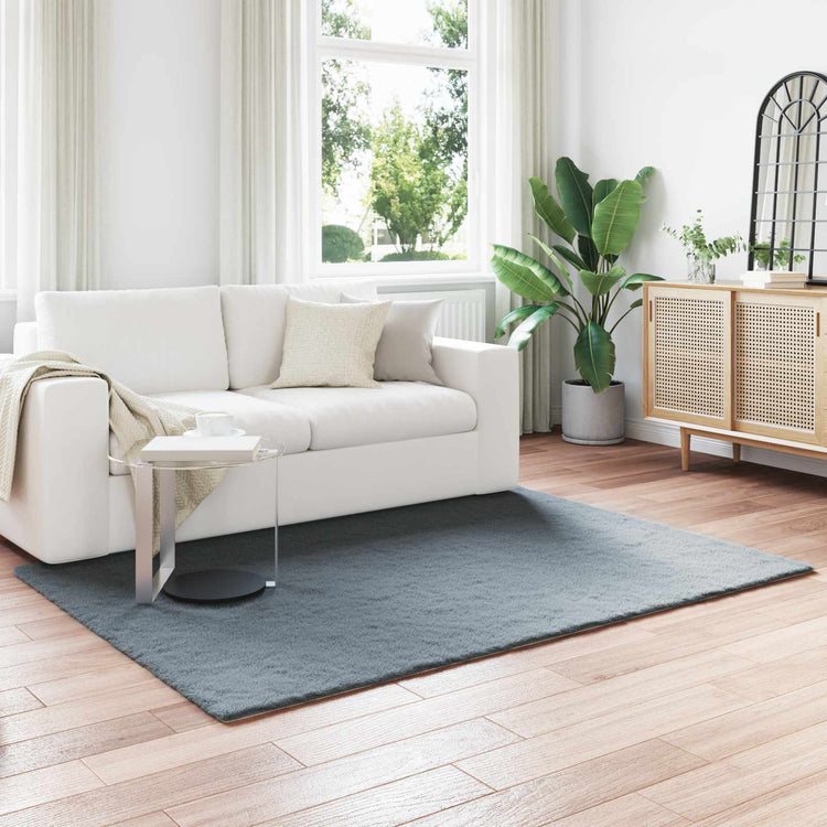 Vidaxl tapis en fausse fourrure de lapin huile anthracite 140 x 200 cm polyester