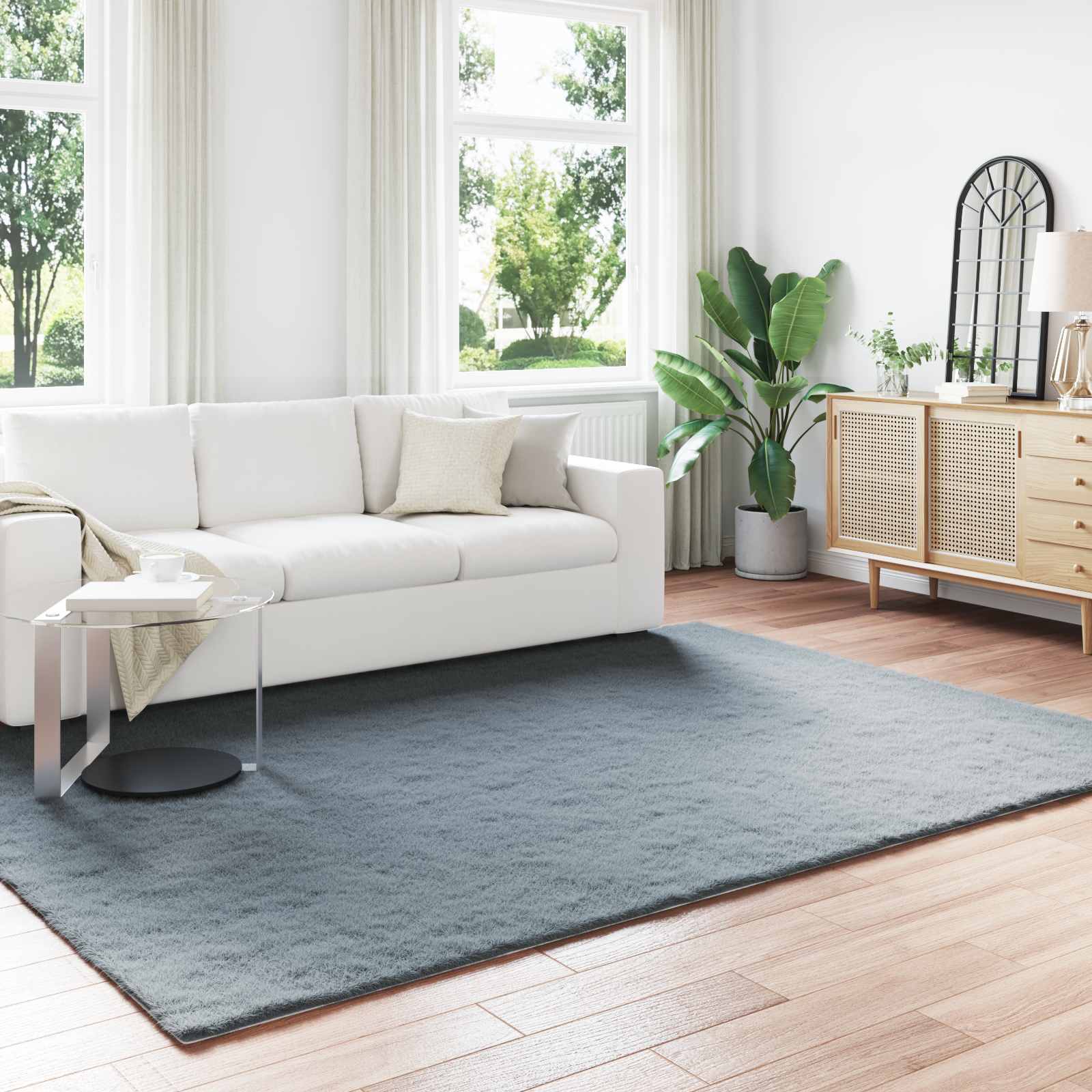 VidaXL tapis en fausse fourrure de lapin huile anthracite 240 x 340 cm polyester