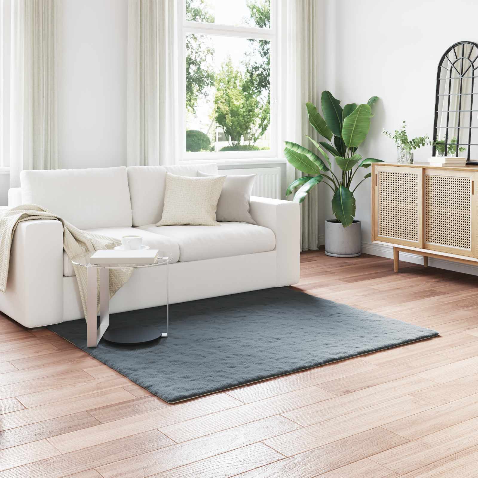 Vidaxl tapis en fausse fourrure de lapin huile anthracite 160 x 160 cm polyester