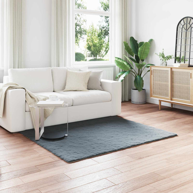 Vidaxl tapis en fausse fourrure de lapin huile anthracite 160 x 160 cm polyester
