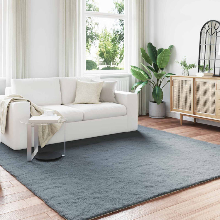 VidaXL tapis en fausse fourrure de lapin huile anthracite 200 x 200 cm polyester