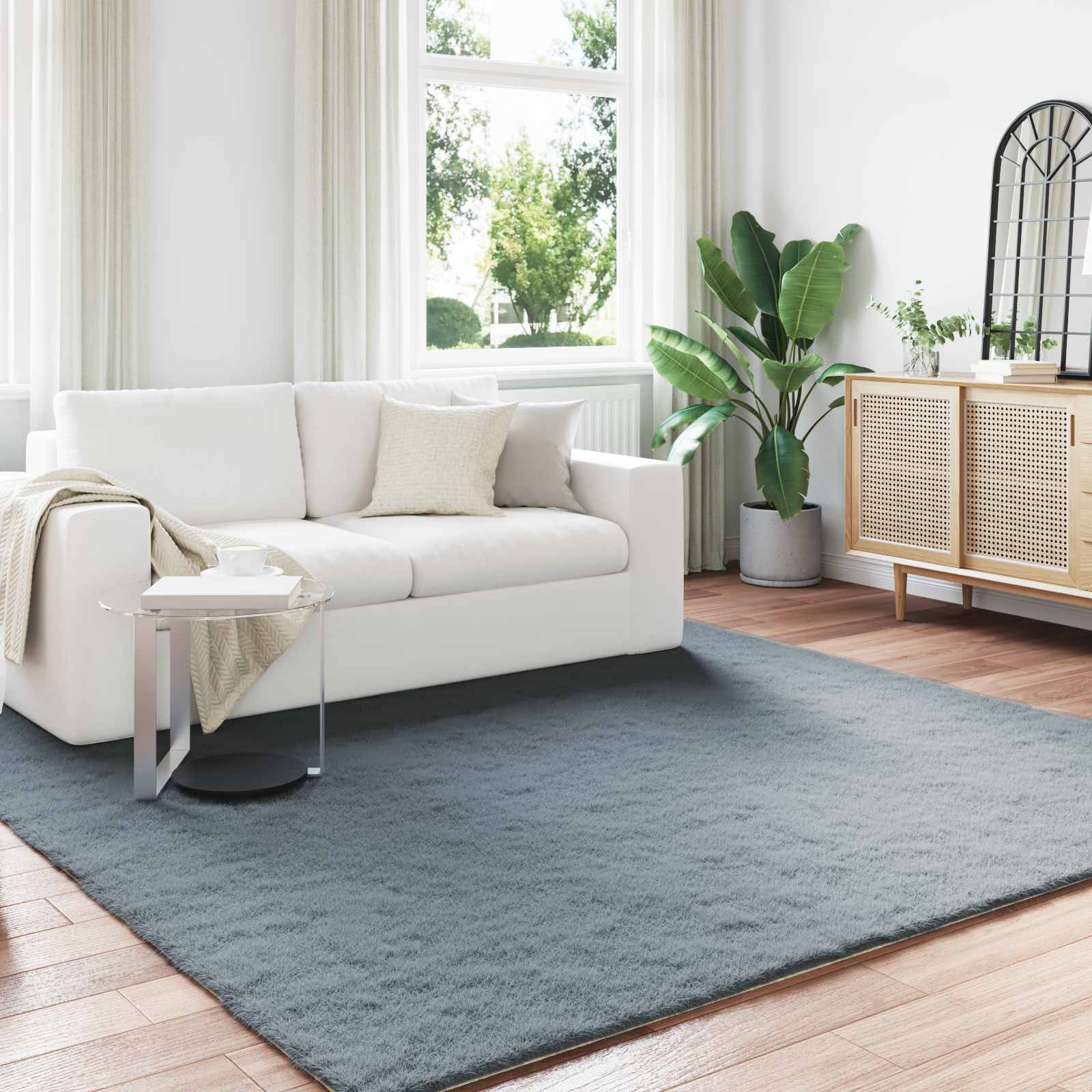 VidaXL tapis en fausse fourrure de lapin huile anthracite 240 x 240 cm polyester