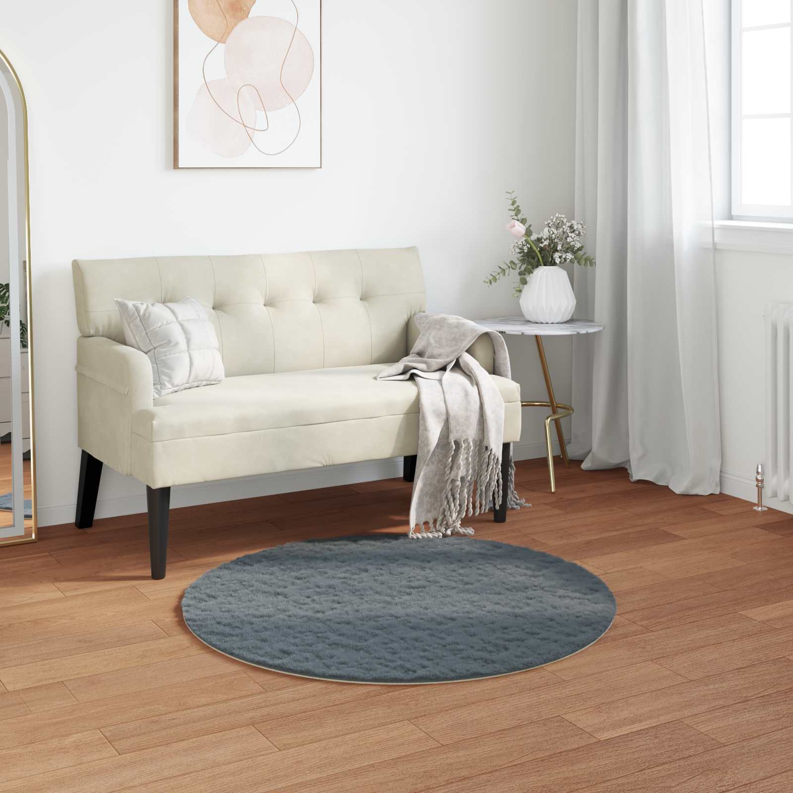 VidaXL tapis en fausse fourrure de lapin huile anthracite ø 100 cm polyester