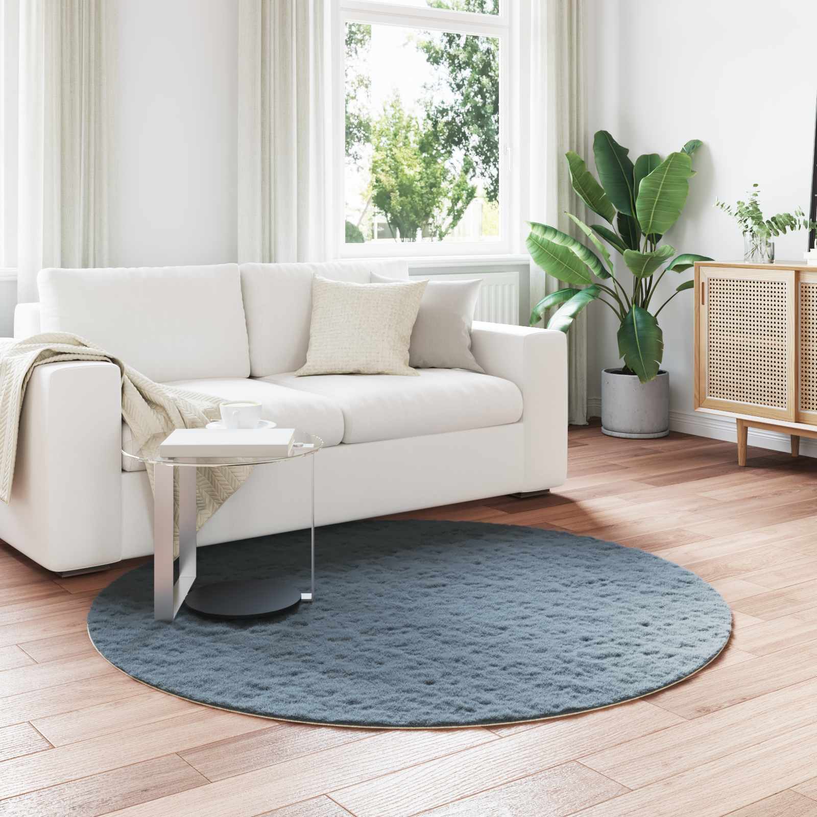 Vidaxl tapis en fausse fourrure de lapin huile anthracite ø 200 cm polyester