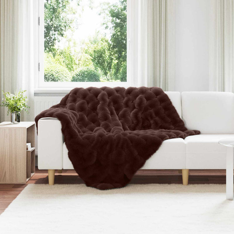 VidaXL couverture en fausse fourrure de lapin huile camel 220 x 240 cm polyester
