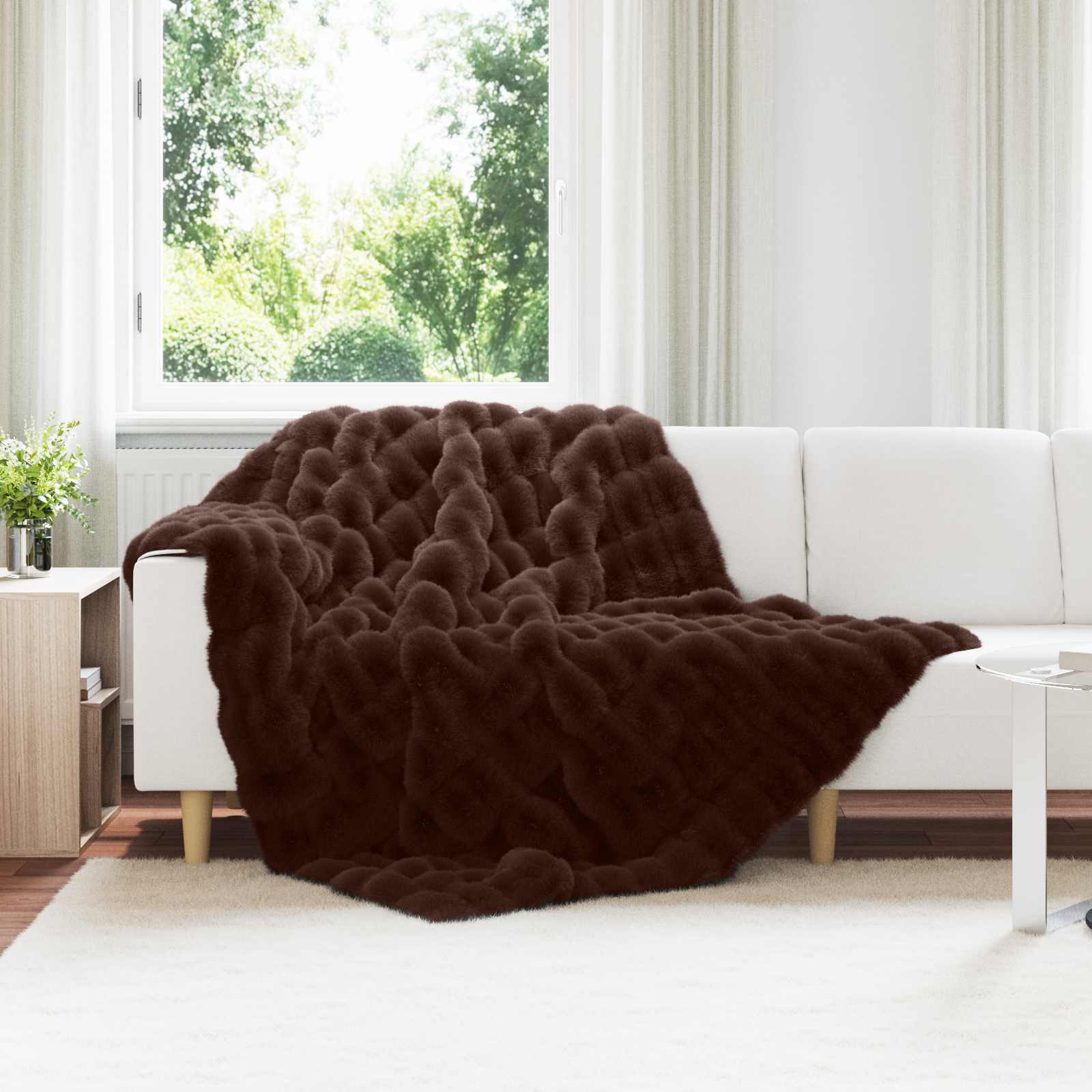 VidaXL couverture en fausse fourrure de lapin olite 4 pcs camel 150 x 220 cm
