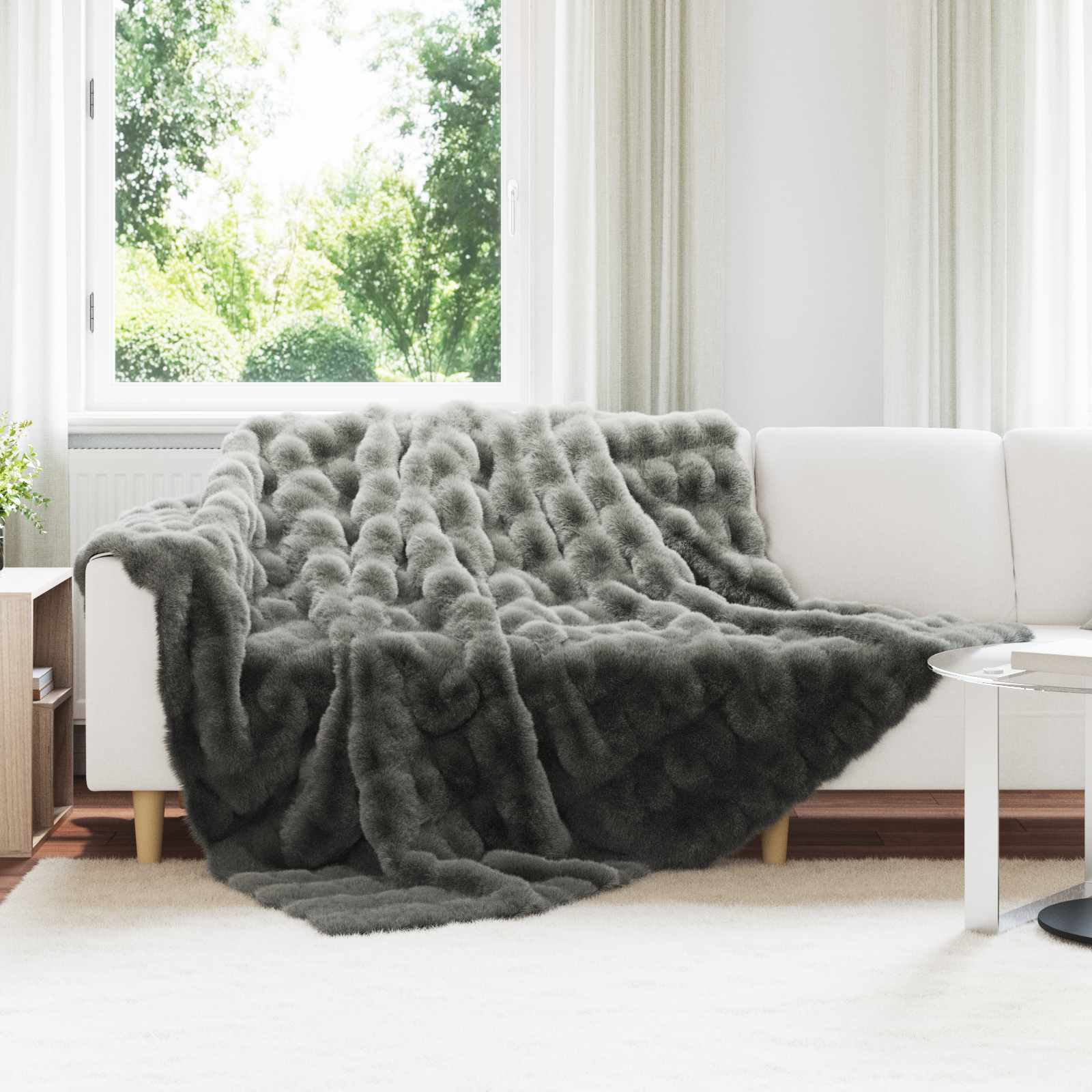 VidaXL couverture en fausse fourrure de lapin olite gris foncé 240 x 270 cm