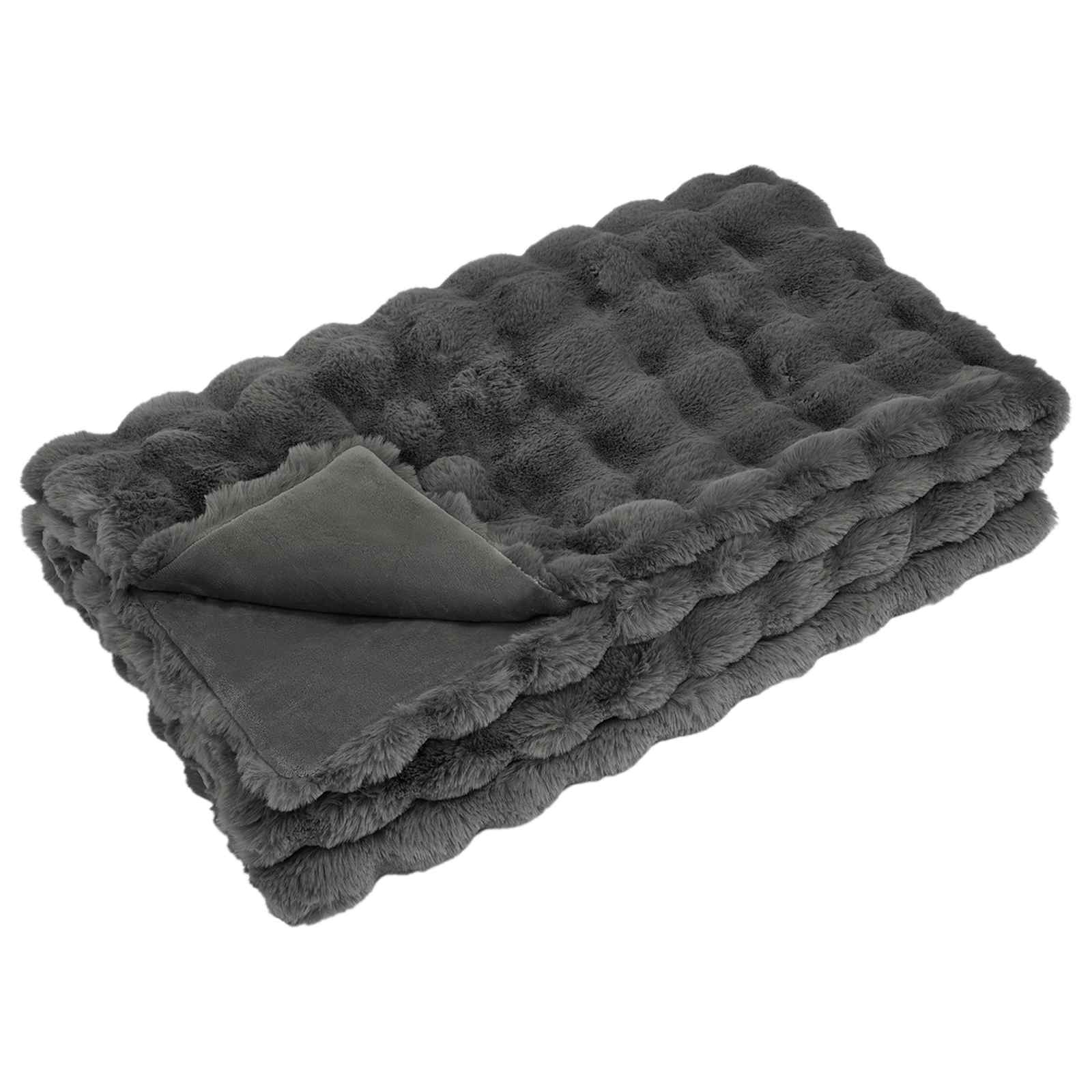 VidaXL couverture en fausse fourrure de lapin olite gris foncé 240 x 270 cm
