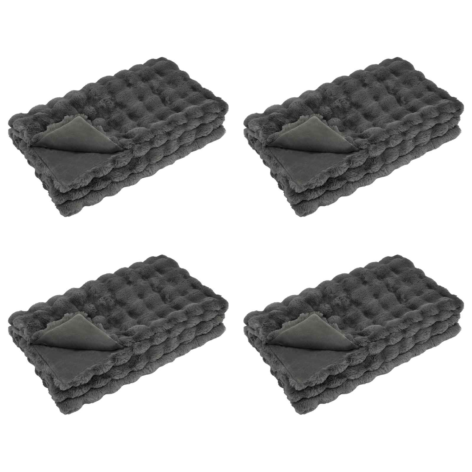 VidaXL couverture en fausse fourrure de lapin olite 4 pcs gris foncé 130 x 150 cm