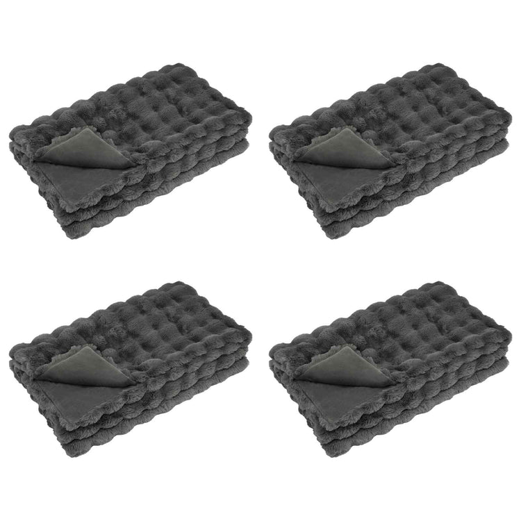 VidaXL couverture en fausse fourrure de lapin olite 4 pcs gris foncé 130 x 150 cm