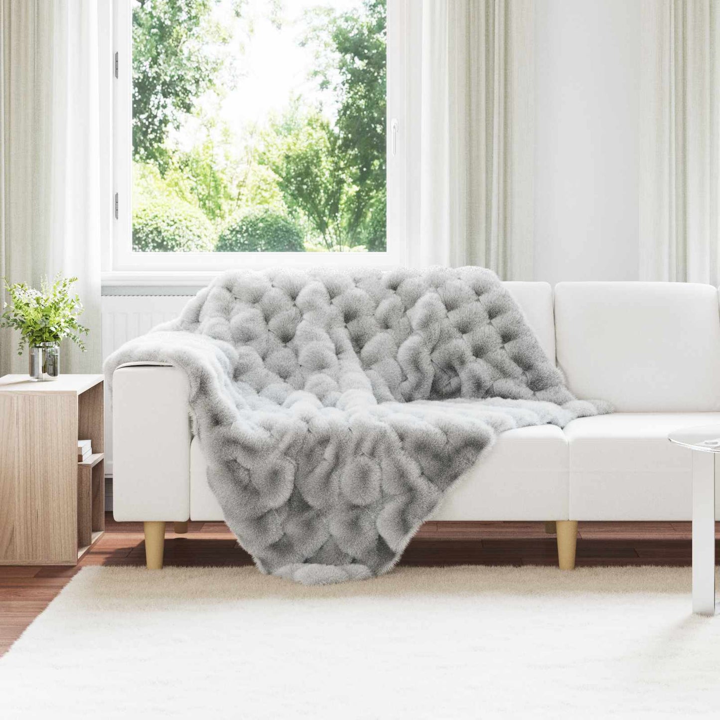 VidaXL couverture en fausse fourrure de lapin gris olite 130 x 150 cm polyester