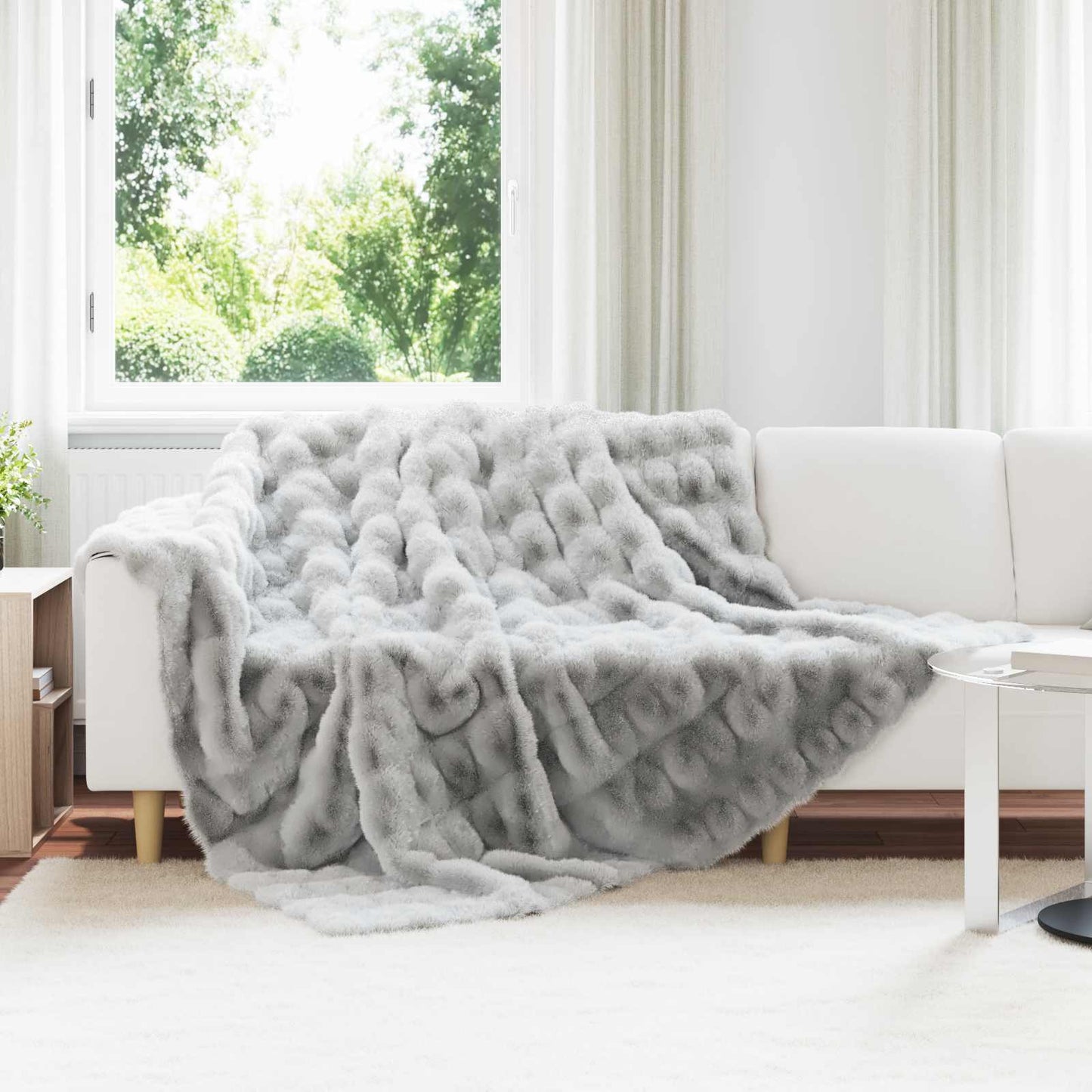 VidaXL couverture en fausse fourrure de lapin gris olite 220 x 240 cm polyester