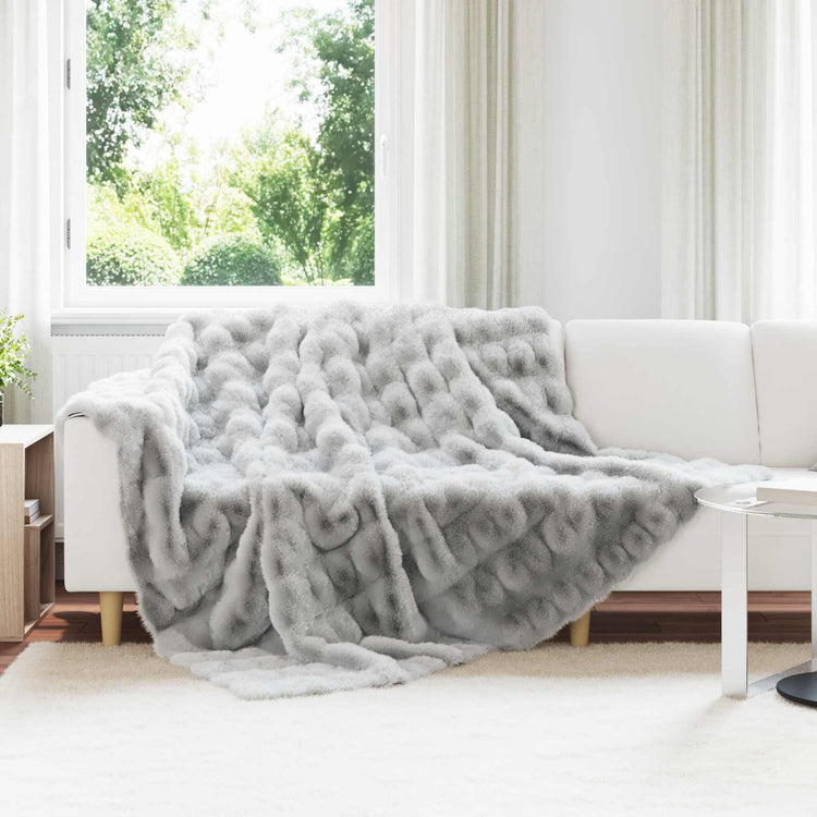 VidaXL couverture en fausse fourrure de lapin gris olite 220 x 240 cm polyester