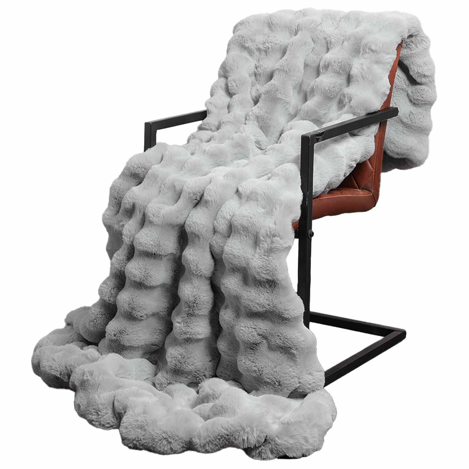 VidaXL couverture en fausse fourrure de lapin gris olite 220 x 240 cm polyester