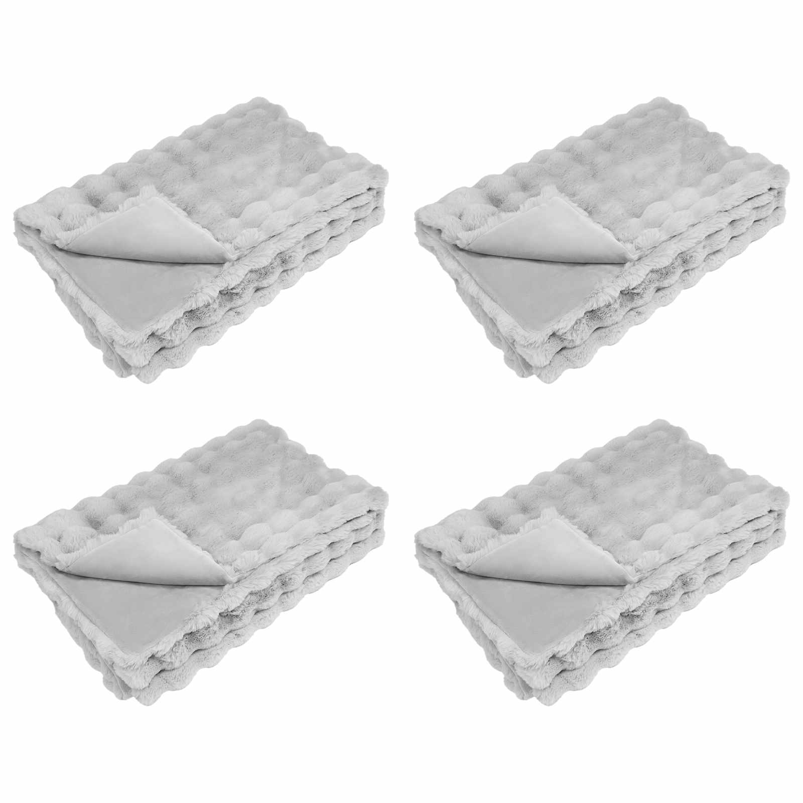 VidaXL couverture en fausse fourrure de lapin olite 4 pcs gris 240 x 270 cm