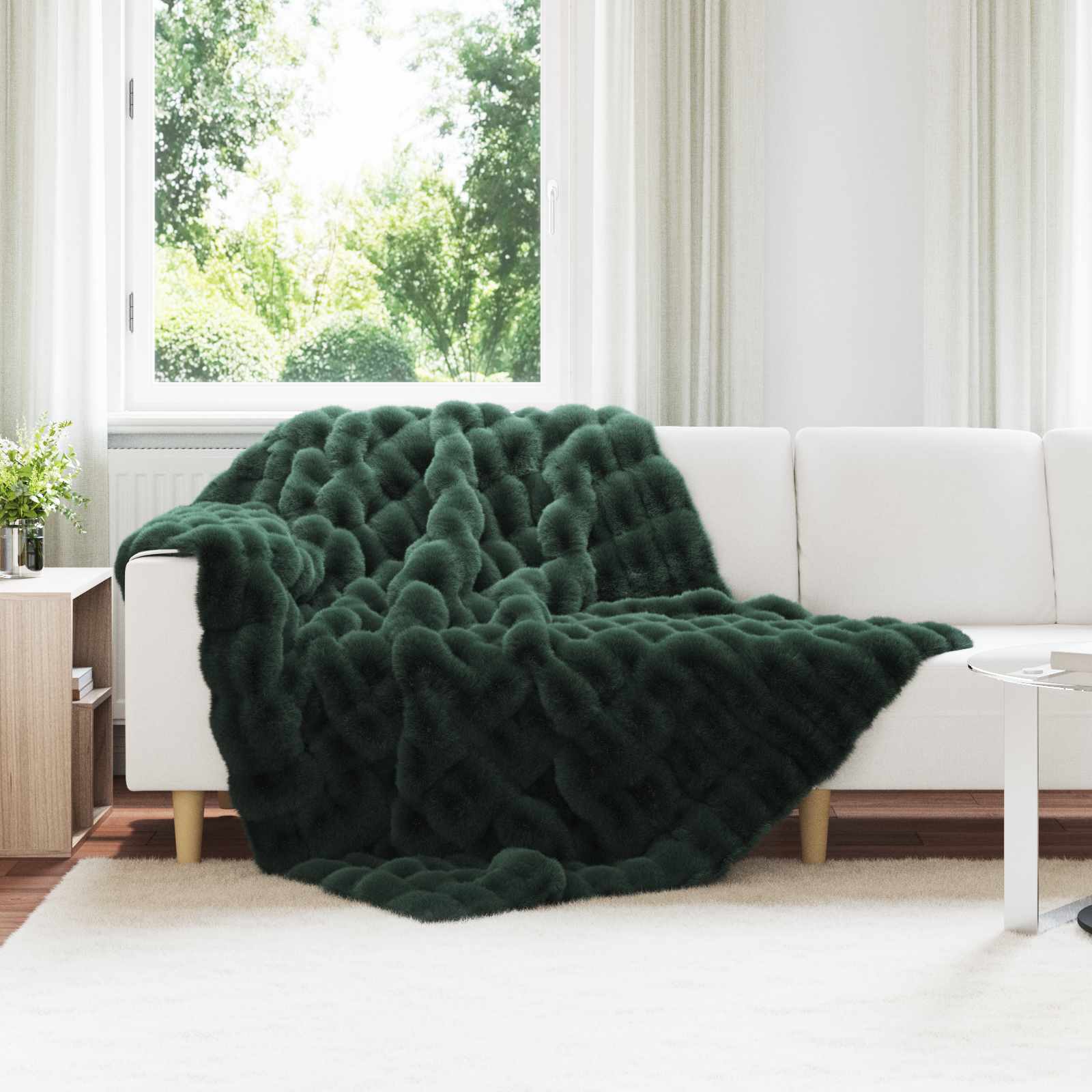 VidaXL couverture en fausse fourrure de lapin olite 4 pcs vert foncé 150 x 220 cm