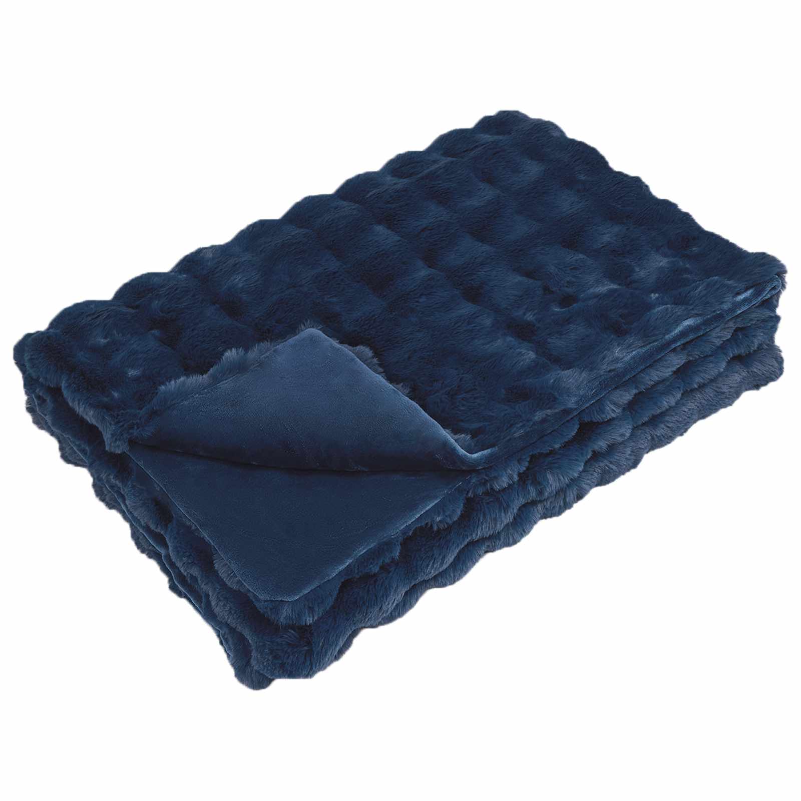 VidaXL couverture en fausse fourrure de lapin huile bleu marine 150 x 220 cm