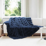 Vidaxx couverture en fausse fourrure de lapin huile bleu marine 220 x 240 cm - afbeelding 1