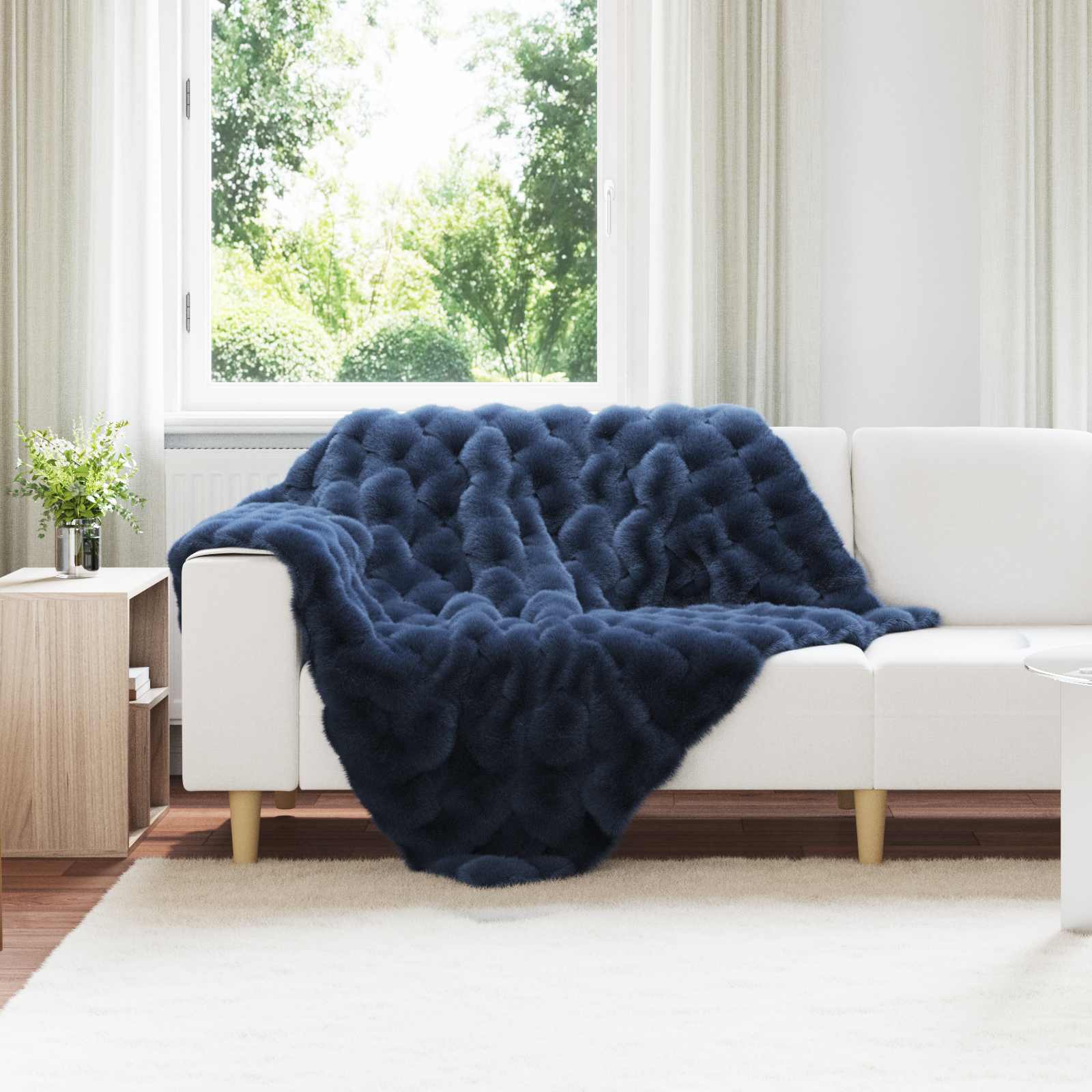 VidaXL couverture en fausse fourrure de lapin olite 4 pcs bleu marine 130 x 150 cm