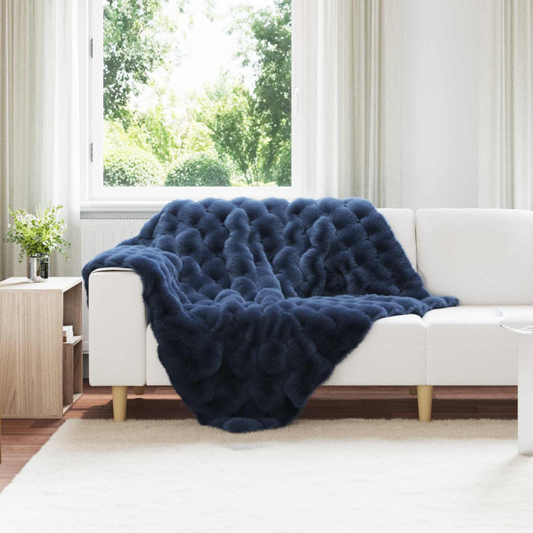 VidaXL couverture en fausse fourrure de lapin olite 4 pcs bleu marine 130 x 150 cm