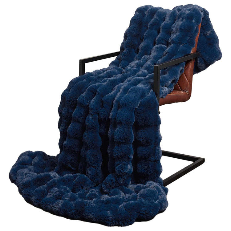 VidaXL couverture en fausse fourrure de lapin olite 4 pcs bleu marine 150 x 220 cm
