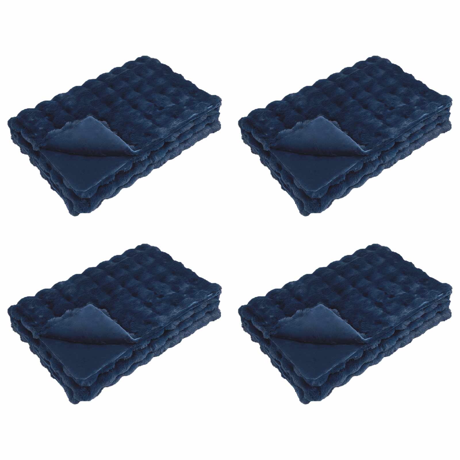 VidaXL couverture en fausse fourrure de lapin olite 4 pcs bleu marine 220 x 240 cm