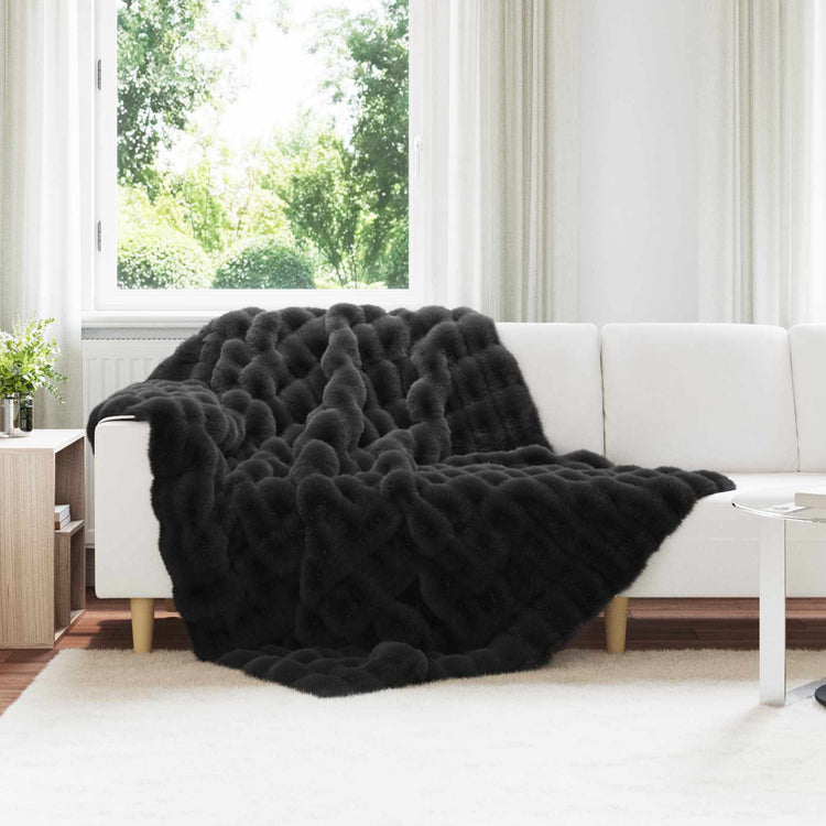 Vidaxx couverture en fausse fourrure de lapin olive noir 150 x 220 cm polyester
