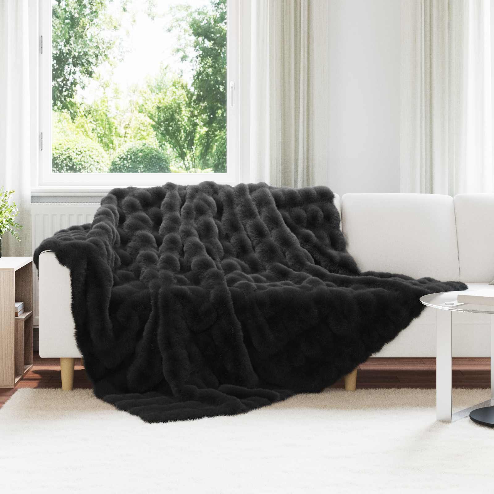 VidaXL couverture en fausse fourrure de lapin olite noir 220 x 240 cm polyester