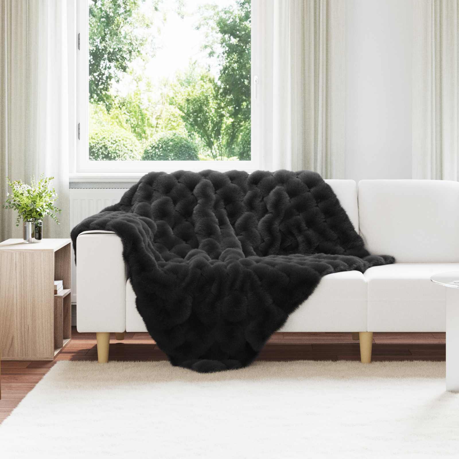 VidaXL couverture en fausse fourrure de lapin olite 4 pcs noir 130 x 150 cm