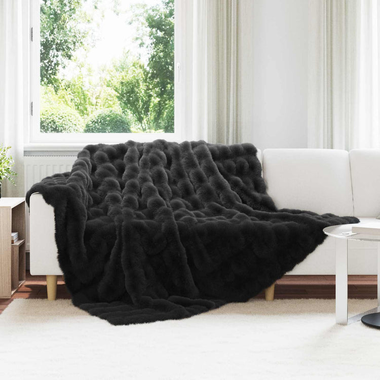 VidaXL couverture en fausse fourrure de lapin olite 4 pcs noir 220 x 240 cm