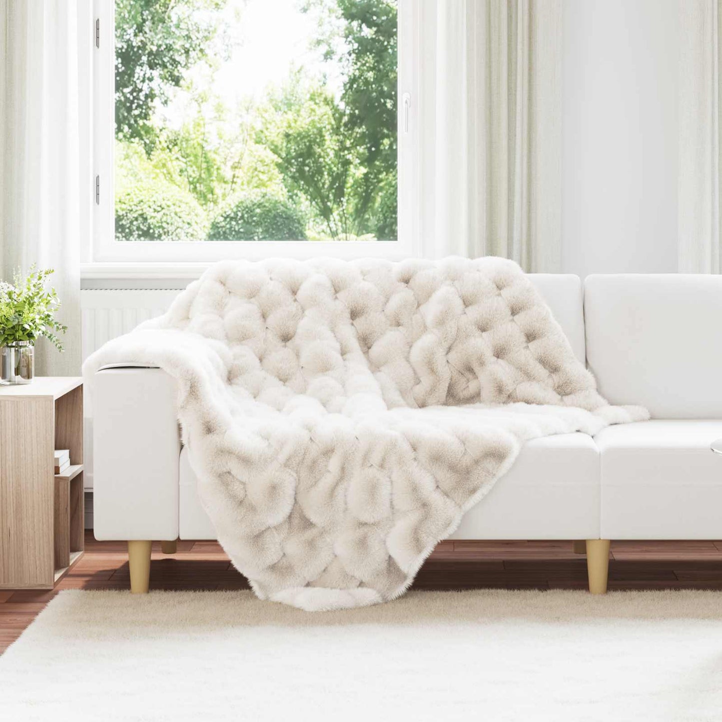 VidaXL couverture en fausse fourrure de lapin blanc olite 130 x 150 cm polyester