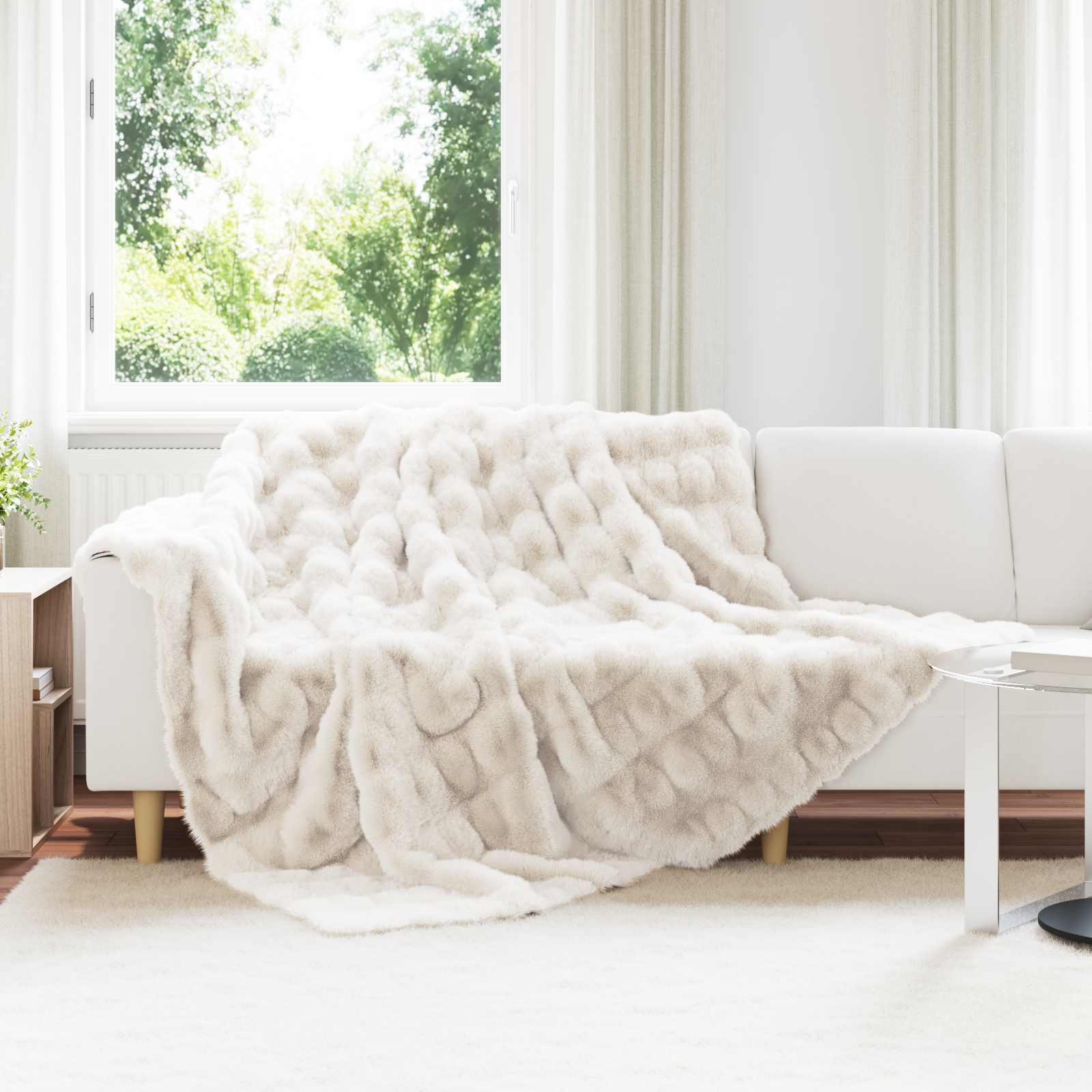 VidaXL couverture en fausse fourrure de lapin olite blanc 240 x 270 cm polyester