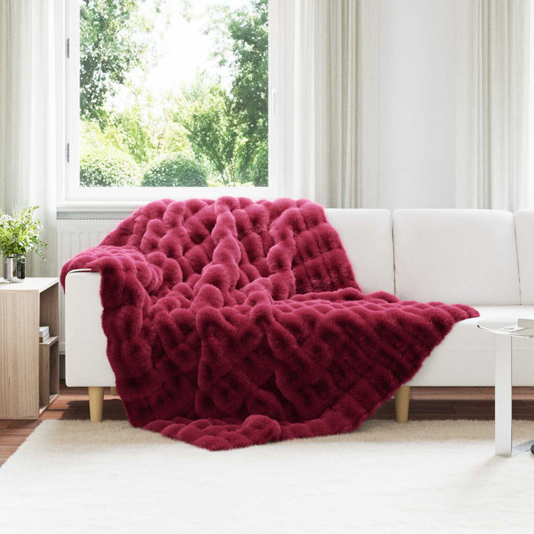 VidaXL couverture en fausse fourrure de lapin olive bordeaux rouge 150 x 220 cm