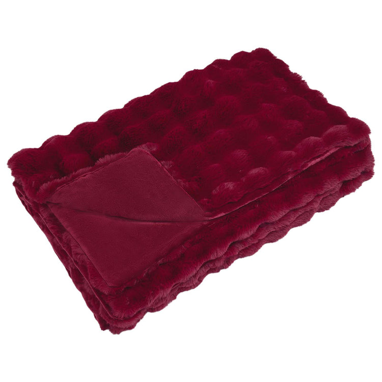 VidaXL couverture en fausse fourrure de lapin olive bordeaux rouge 240 x 270 cm