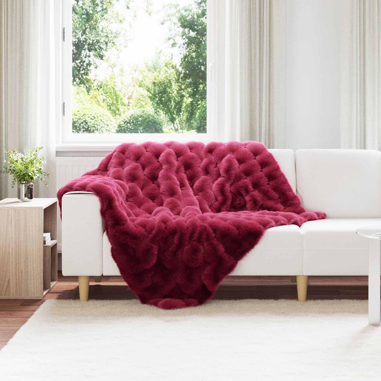 VidaXL couverture en fausse fourrure de lapin olite 4 pcs polyester rouge bordeaux